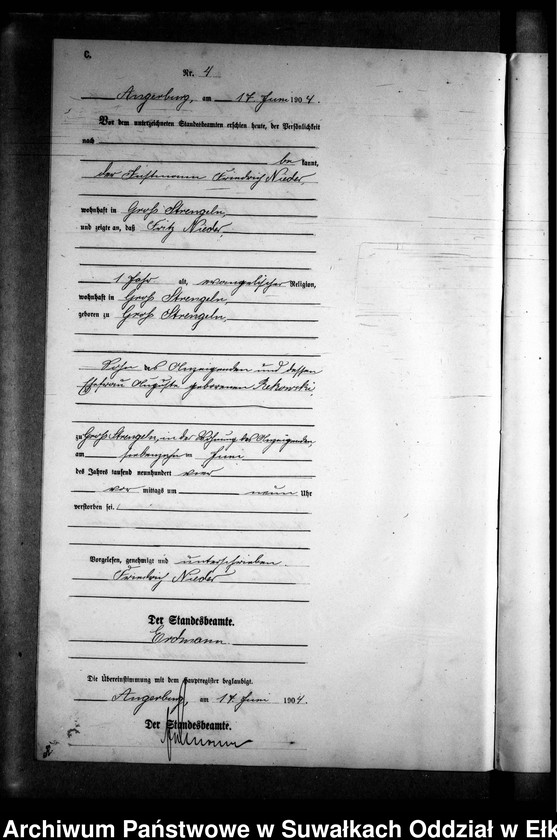 image.from.unit.number "Sterbe-Neben-Register des Preussischen Standes-Amtes Gross Strengeln Kreis Angerburg"