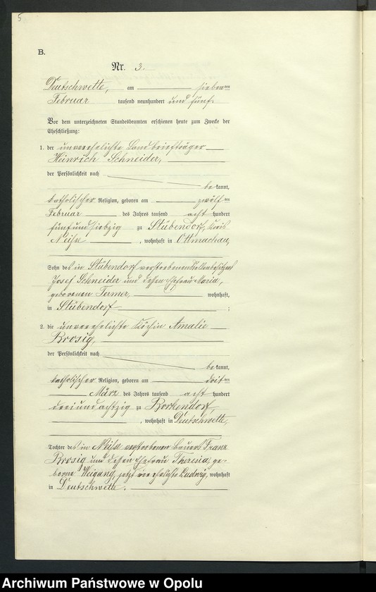 Obraz 9 z jednostki "Heiraths-Neben-Register des Standesamts Deutsch Wette pro 1905"