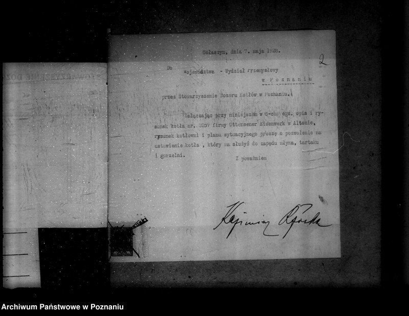 image.from.unit.number "Młyn, tartak i gorzelnia w Gołaszynie powiat rawicki K. Rzóski nr woj. kotła 407"