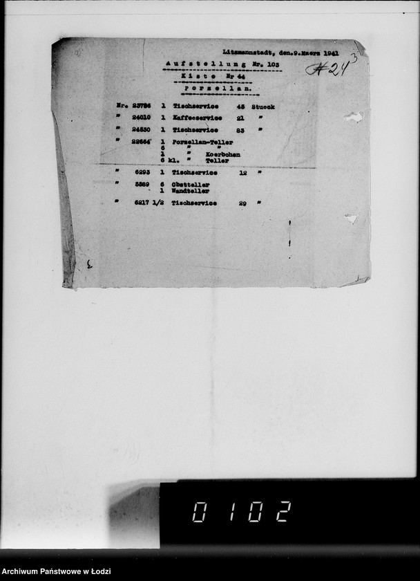 Obraz 7 z jednostki "Anlieferung des Judenältesten Silber [Zestawienia skonfiskowanych w Getcie kosztowności]"