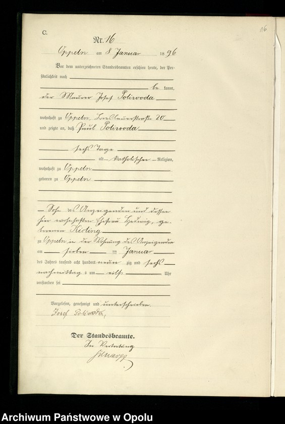 image.from.unit.number "Urząd Stanu Cywilnego w Opolu 1896 Rejestr zgonów Księga Miejscowa Nr 1 do 356"