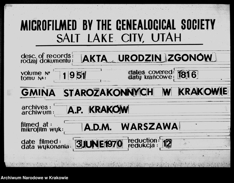 image.from.unit.number "Xięga IIga Akt Stanu Cywilnego dla Zgromadzenia Osób Wyznanania Moyzesowego w Wolnem Miescie Krakowie Zamieszkałych Obeymuiąca Akta Urodzenia i Przyznania Przysposobienia i Zeyscia w Roku 1816m prowadzona i Redagowana przez Stanisława Hebdank Dudzicza Urzędnika Stanu Cywilnego teyze Gminy"