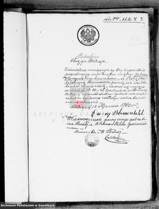 image.from.unit.number "Dowody do akt zaślubionych Starozakonnych Okręgu Łoździeje na rok 1863"