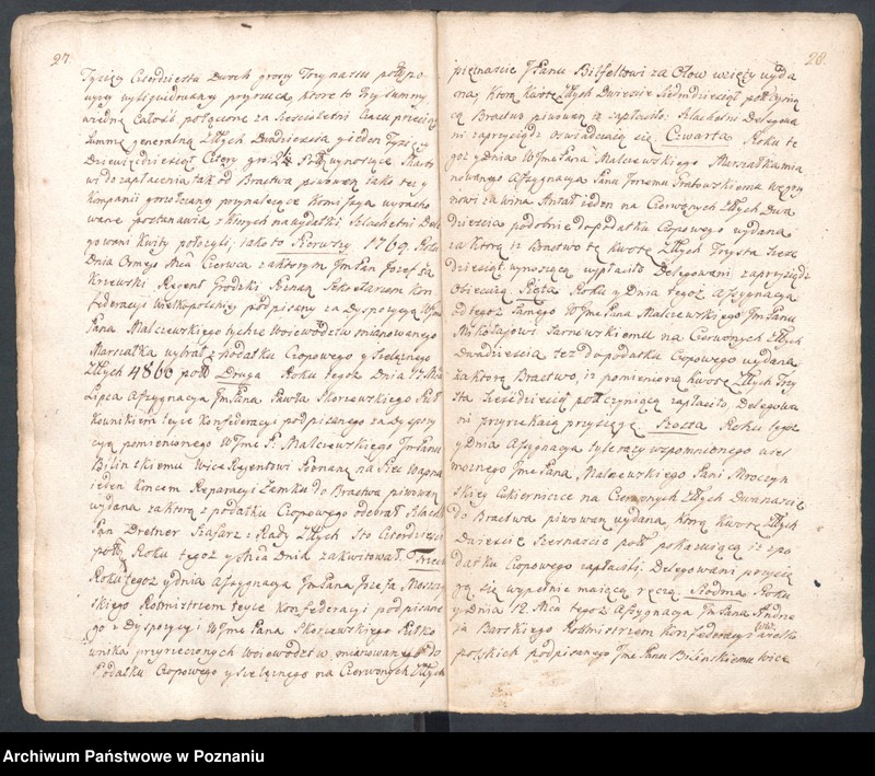 Obraz 18 z jednostki "Prothocollum nobilis officii consularis civitatis SR.Mtis Posnaniae sub notariatu nobilis Michaelis Rürer, SR.Mtis secretarii officii praesentis notarii in anno domini 1774 inhoatum."