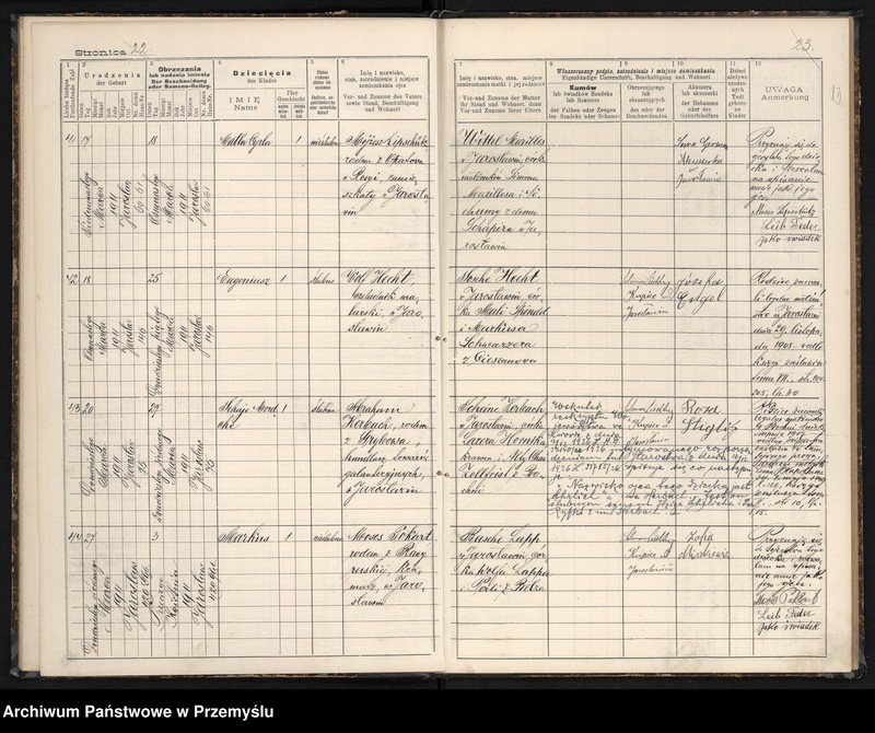 image.from.unit.number "Księga urodzin izr[aelickiego] Urzędu metrykalnego w Jarosławiu 1911"