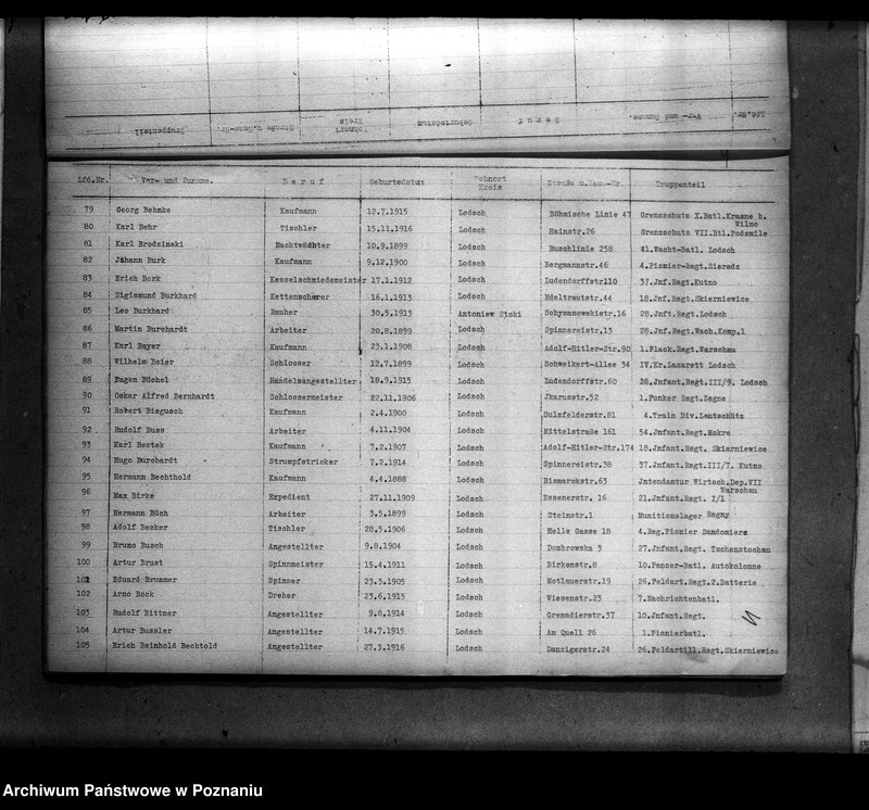 Obraz 8 z jednostki "Liste aller Volksdeutschen, die während des deutsch - polnischen Krieges zum polnischen Heeresdienst eingezogen waren (Łódź)"