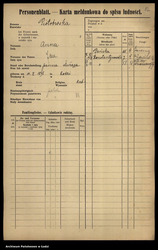 Obraz 14 z jednostki "[Spis ludności Łodzi] Piotrowska-Piotrowski"