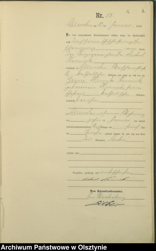 image.from.unit.number "Geburts-Haupt-Register Tom I,Nr - 399"