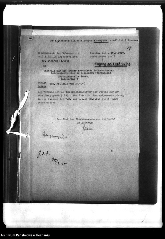 Obraz 5 z jednostki "Poszukiwanie kapitana B. Kruszyńskiego w celu ukarania go za rzekome wystąpienia przeciw Niemcom"