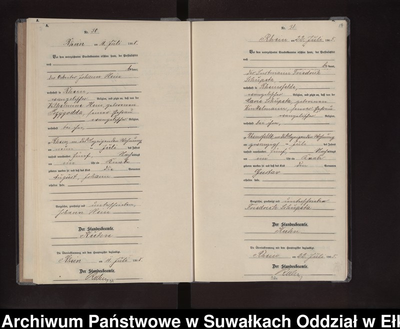 image.from.unit.number "Geburts-Neben-Register des Preussischen Standes-Amtes Rhein Kreis Lötzen"