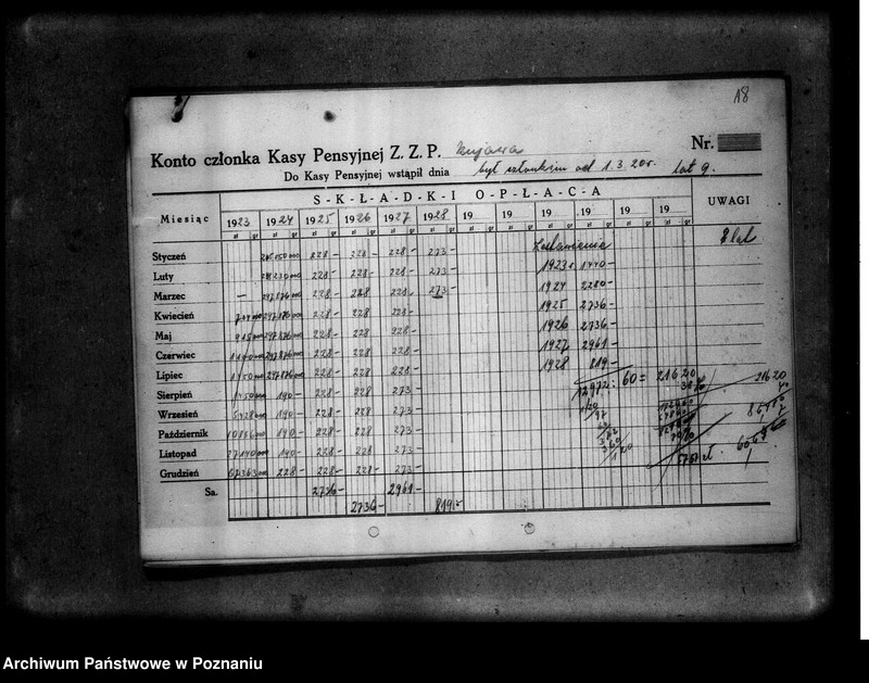 Obraz 18 z jednostki "Obliczone emerytury wypłacone z Kasy Emerytalnej "Wzajemnej Pomocy" urzędników Zjednoczenia Zawodowego Polskiego"