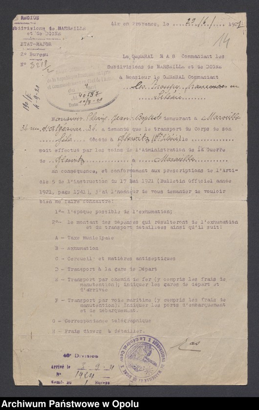 Obraz 16 z jednostki "Service de Sante-Evacuations Hopitaux-Hygiene des Troupes-Prostitution /Korsepondencja z zakresu służby zdrowia, ewakuacja, szpitale, higiena, prostytucja/ 14.06.1921 - 5.07.1922"