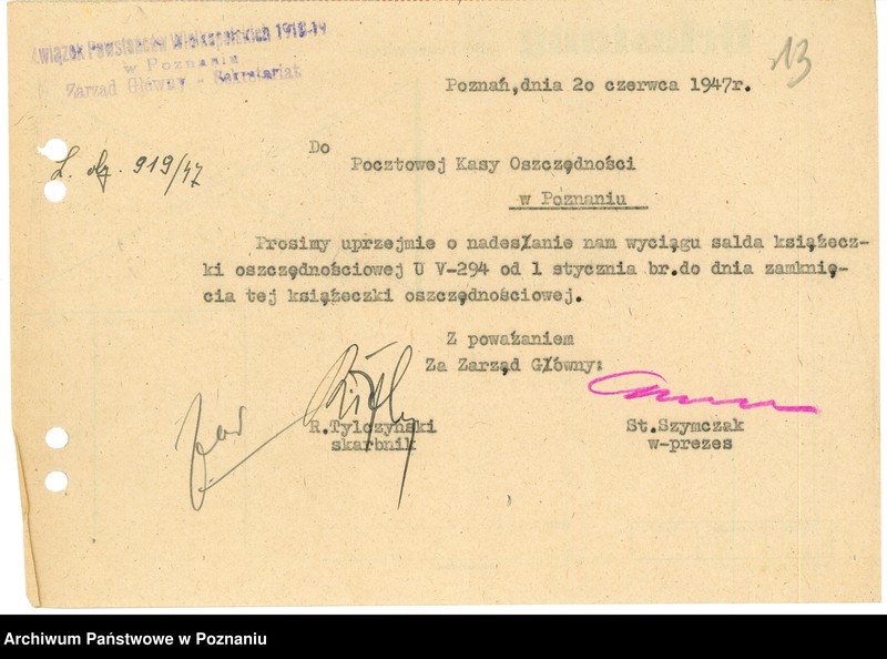Obraz 16 z jednostki "1. Działalność Opiekuńcza Związku Powstańców Wielkopolskich. 2. Księgowość Związku Powstańców Wielkopolskich. 3. Zbiórka uliczna 6.VII. 1949 r. 4. Preliminarze budżetowe."