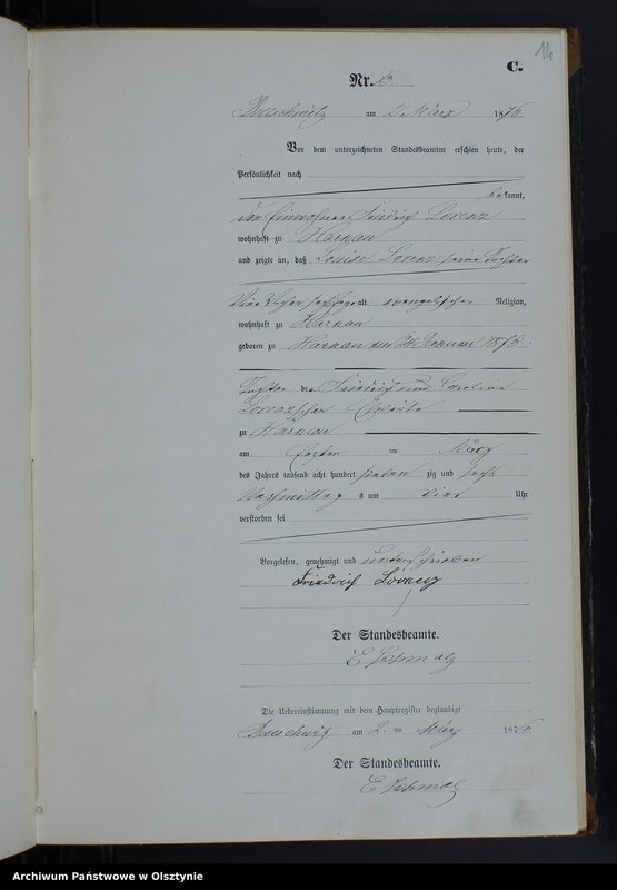 image.from.unit.number "Sterbe-Neben-Register Nr 1 - 71"