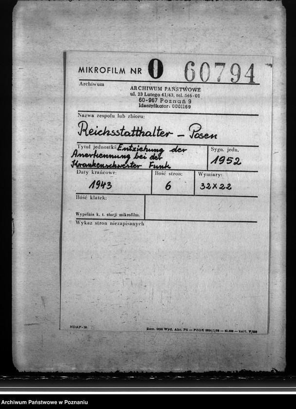 Obraz 2 z jednostki "Entziehung der Anerkennung bei der Krankenschwester Funk"