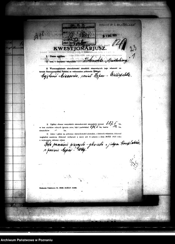 Obraz 6 z jednostki "Majątek Mianowice wyłączenie z art. 4,5 ustawy o reformie rolnej Paweł Tschuschke - spadkobierca"