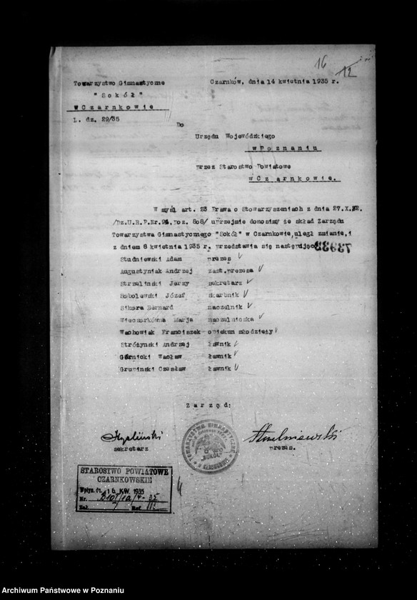 Obraz 20 z jednostki "/Towarzystwo Gimnastyczne Sokół w Czarnkowie - rejestracja/"