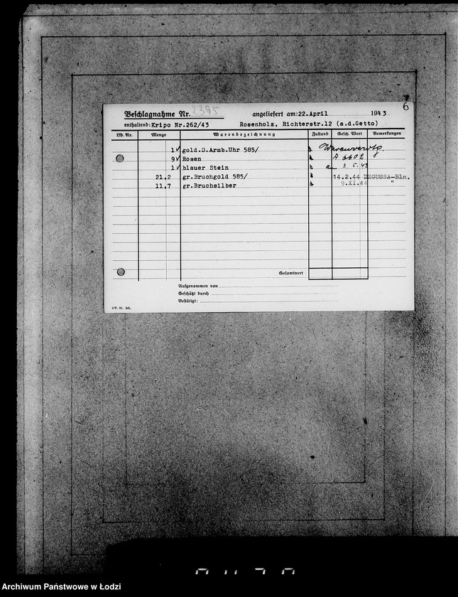 Obraz 10 z jednostki "Kripo 2201-2400 [Kartoteka skonfiskowanego majątku ruchomego u Żydów]"