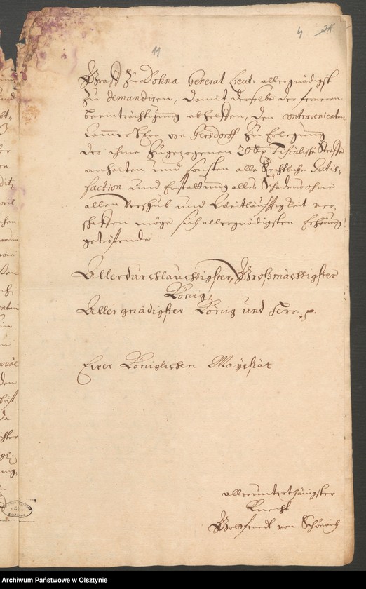 image.from.unit.number "In S. [Sachen] Gottfried von Schönaich Obristliet. [Obristlieutenant] Christoph Henrich von Gersdorff, Verweser zu Neidenburg [Nidzica], wegen Bier, und Brandtwein Schanks in Klein Lentzko [Mały Łęck]"