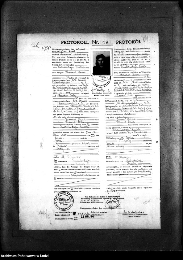 Obraz 19 z jednostki "[Protokoły stwierdzające na podstawie zeznań 2 świadków personalia i tożsamość osób ubiegających się o kartę tożsamości]"