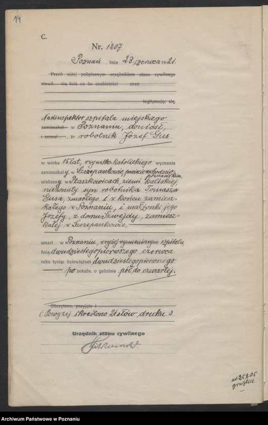 Obraz 16 z jednostki "Księga miejscowa zgonów tom III [Rejestr główny zgonów]"