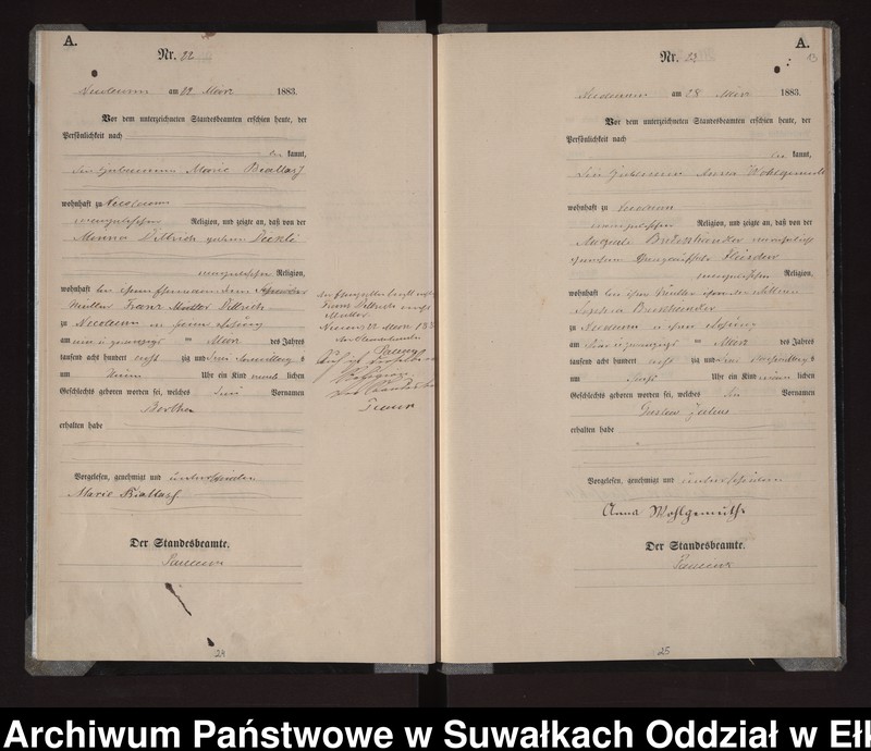Obraz 16 z jednostki "Geburts-Haupt-Register des Königlich Preussischen Standes-Amtes Stadt Nicolaiken Kreis Sensburg"