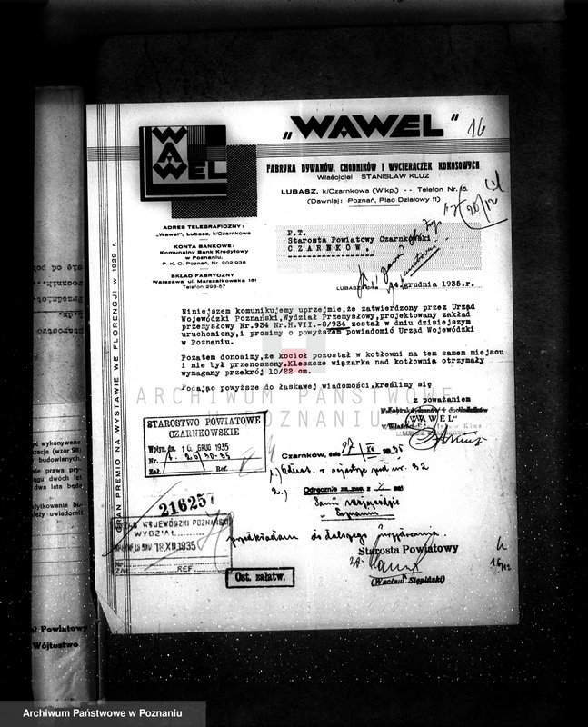 Obraz 20 z jednostki "Zatwierdzenie zakładu przemysłowego /kotłowni przy fabryce dywanów i chodników Firmy Wawel/ St. Kluze w Lubaszu"