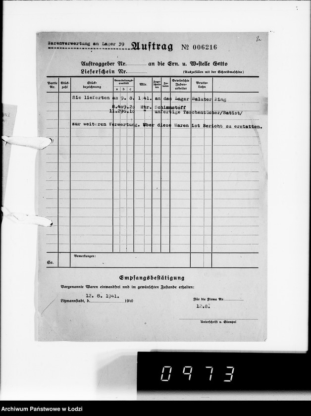 Obraz 6 z jednostki "Warenverwertung an Lager 39. [Dostawy do Getta]"
