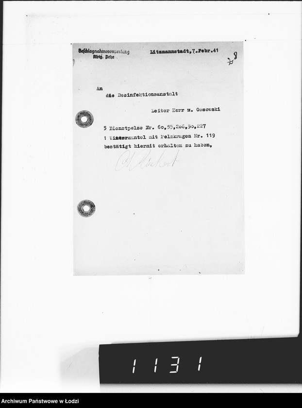 Obraz 12 z jednostki "Verschiedenes. [Pisma w sprawie przejęcia futer]"