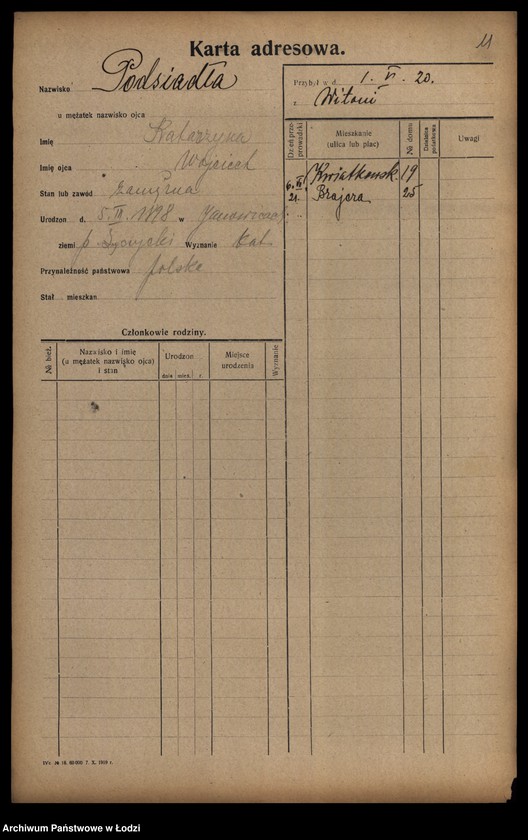 Obraz 13 z jednostki "[Spis ludności Łodzi] Podsadnik-Pokrzywa"