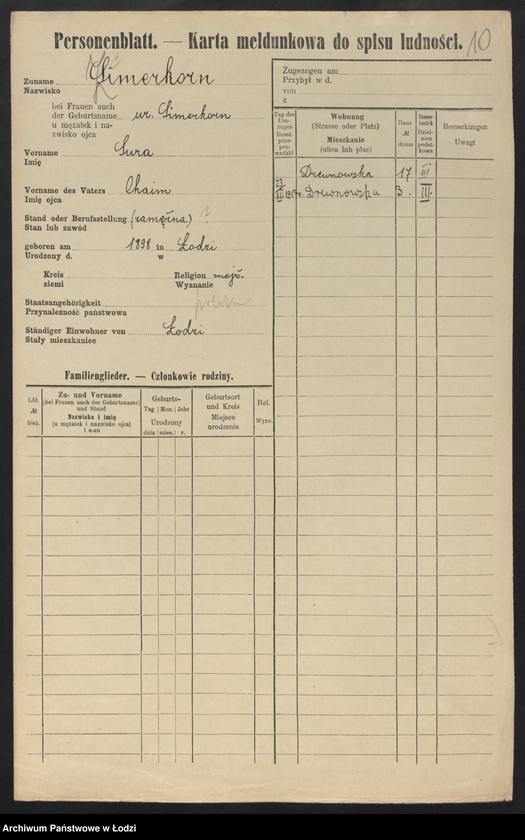 Obraz 12 z jednostki "[Spis ludności Łodzi] Cymera - Cynkier"