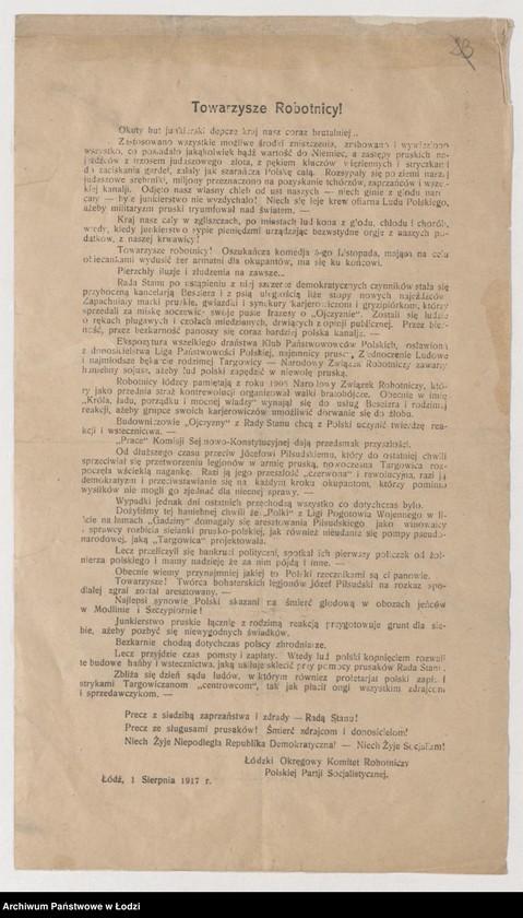 Obraz 1 z jednostki "[Odezwa przeciwko Radzie Stanu Królestwa Polskiego i niemieckim władzom okupacyjnym]"