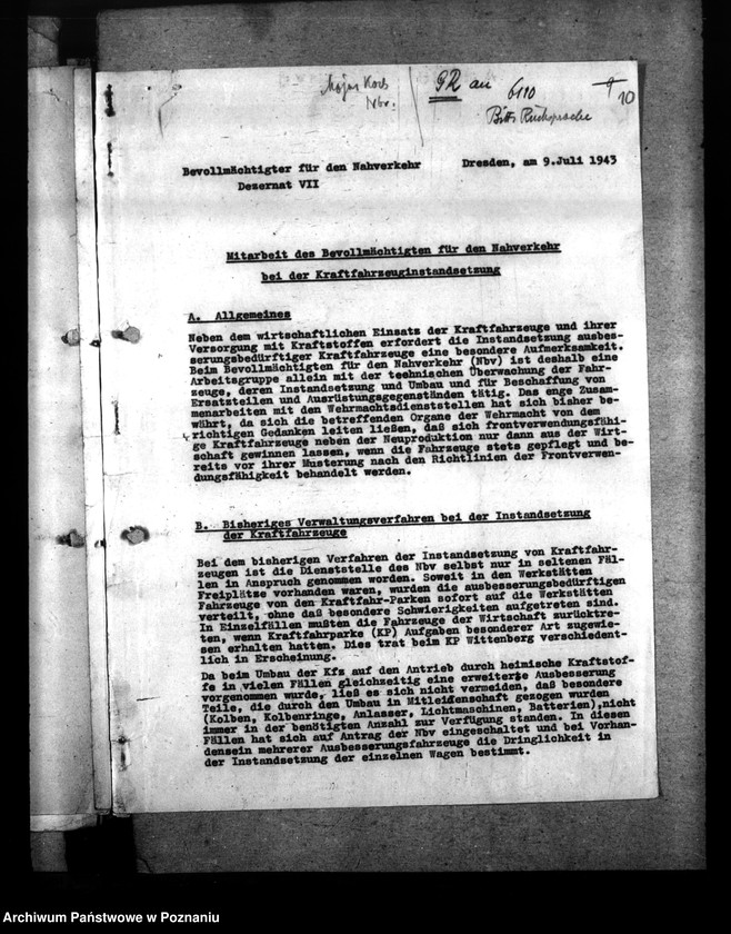Obraz 14 z jednostki "Beschlagnahme - Anordung der Kraftfahrzeuge. Berichte über die Verkehrslage"