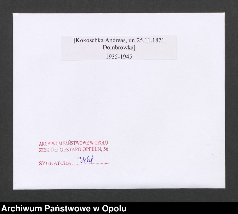 Obraz 2 z jednostki "[Kokoschka Andreas, ur. 25.11.1871 Dombrowka]"