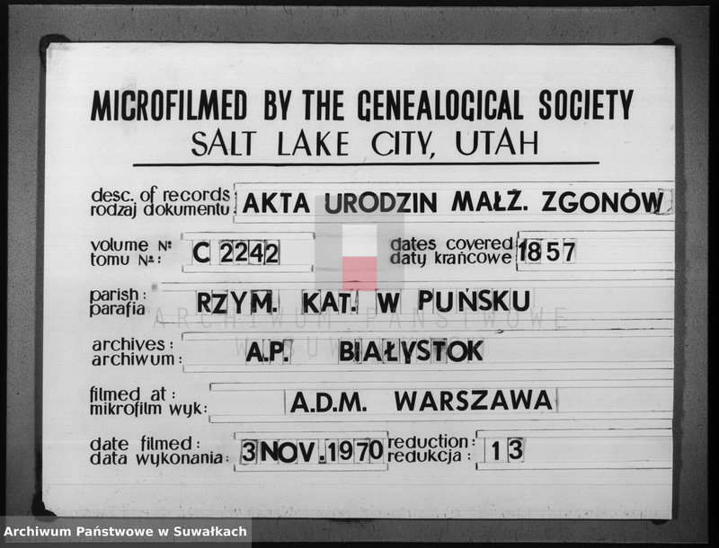 image.from.unit.number "Księga Duplikat urodzonych, zaślubionych i umarłych parafii katolickiej Puńsk na rok 1857"