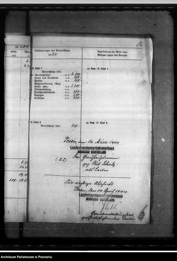 Obraz 20 z jednostki "Haushaltsplan 1944. Landesfremdenverkehrsverband - Reichsgau Wartheland"