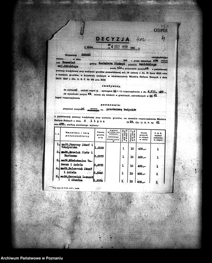 Obraz 7 z jednostki "Przyznanie pomocy kredytowej uczestnikom scalania gruntów wsi Nowa Wieś powiatu konińskiego"