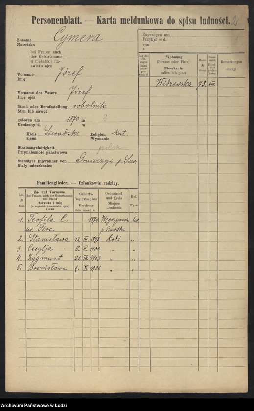 Obraz 4 z jednostki "[Spis ludności Łodzi] Cymera - Cynkier"