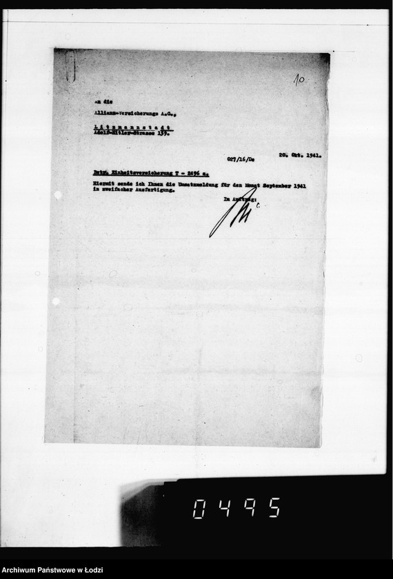 Obraz 14 z jednostki "Versicherungsakten Gesel[l]schaft [Korespondencja i polisy ubezpieczeniowe budynków i magazynów z żywnością, odzieżą, surowcami do produkcji w Getcie Łódzkim]"