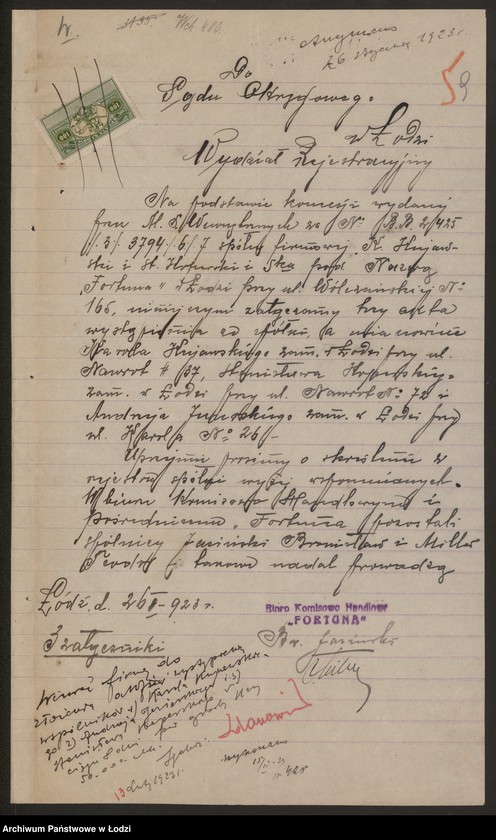 Obraz 11 z jednostki ""Fortuna"- Karol Kujawski, Stanisław Koperski i S-ka- biuro handlowo-komisowe oraz kupno i sprzedaż przetworów przemysłowych i ziemiopłodów"