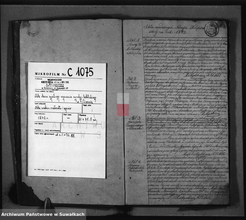 image.from.unit.number "Duplikat Akt Urodzonych, Zaślubionych i Umarłych Parafii Filipowskiey za rok 1842"
