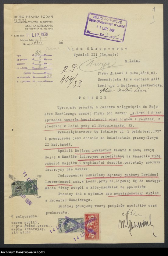 Obraz 3 z jednostki "Alia Szulem Lewi, Mojżesz Lewkowicz- sprzedaż towarów bawełnianych oraz braków i resztek"