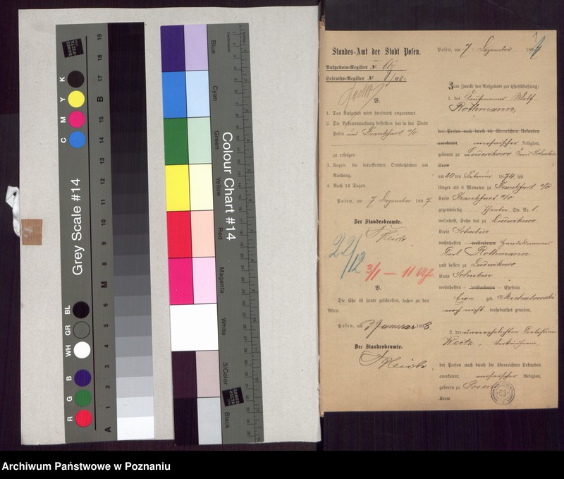 Obraz 3 z jednostki "Die von den Verlobten beigebrachten Urkunden zur Eheschliessung pro 1898"