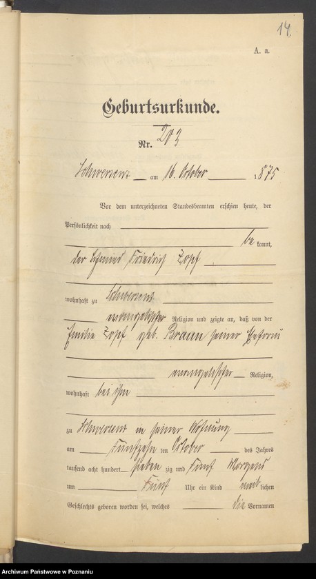 Obraz 16 z jednostki "Die von den Verlobten beigebrachten Urkunden zur Eheschliessung pro 1901. Vol I"