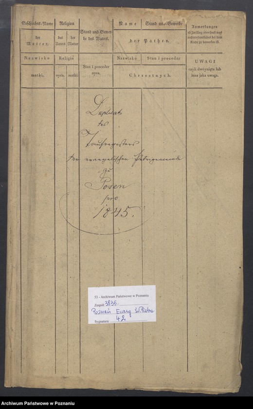 Obraz 2 z jednostki "Duplikat des Taufregisters"