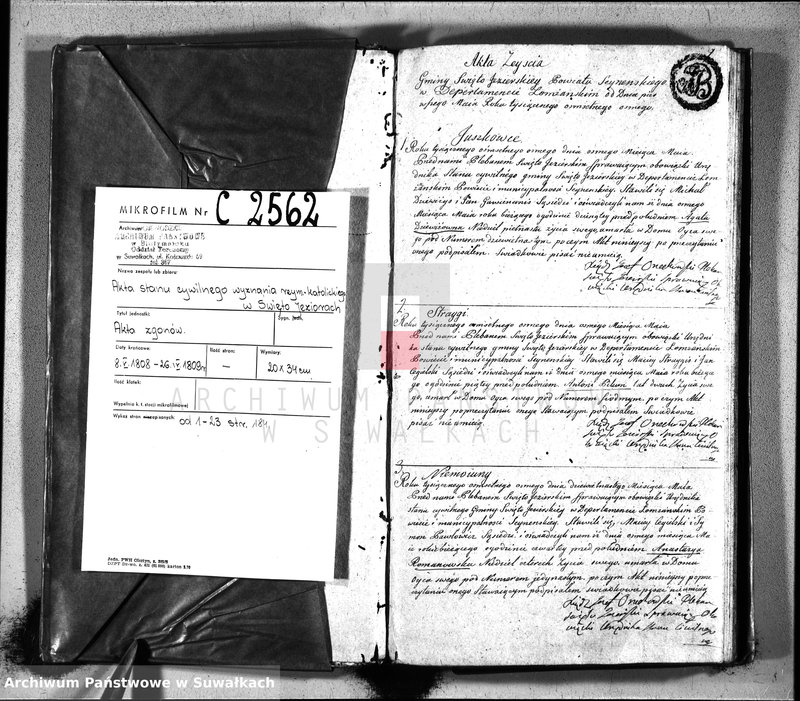 image.from.unit.number "Akta zejścia gminy święto jeziorskiey, powiatu seyneńskiego, w departamencie łomżyńskim od dnia pierwszego maia roku tysiąc osiemset ósmego"