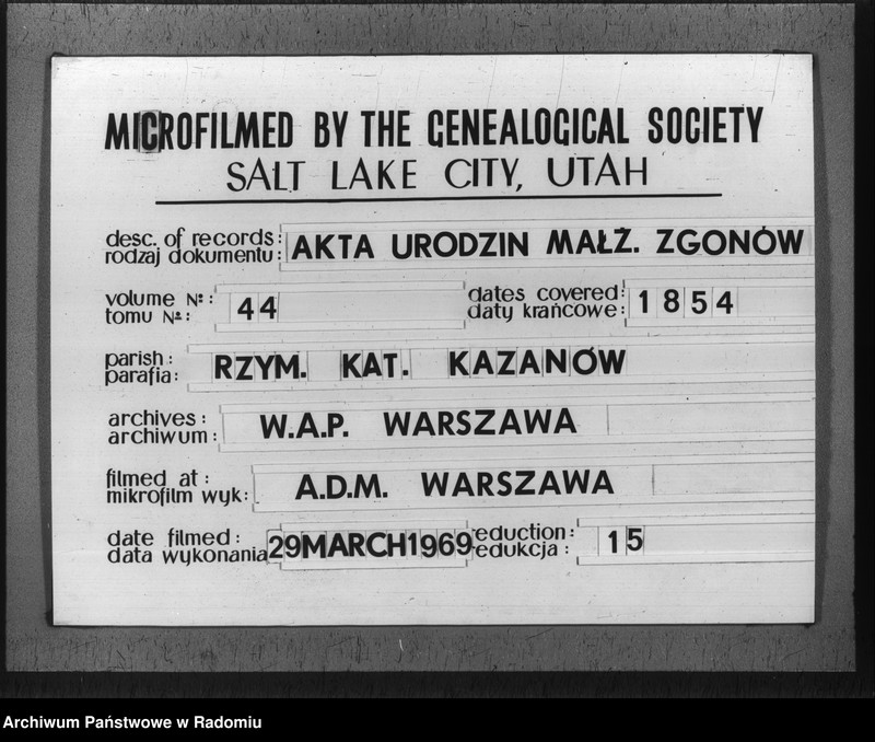 Obraz 4 z jednostki "Duplikat urodzonych, zaślubionych i zmarłych parafii Kazanów na rok 1854"