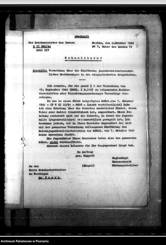 Obraz 11 z jednostki "Einführung jugendwohlfahrtrechtlicher Bestimmungen in den Ostgebieten"