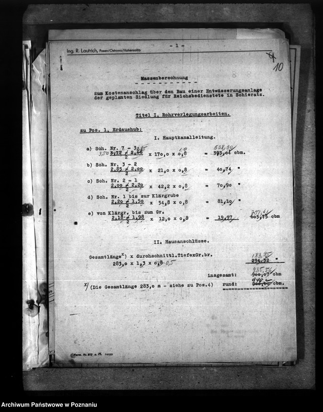 Obraz 14 z jednostki "Entwurt für die Entwässerungsanlage der Reichsbedienstetensiedlung am Rosenweg in Schieratz"