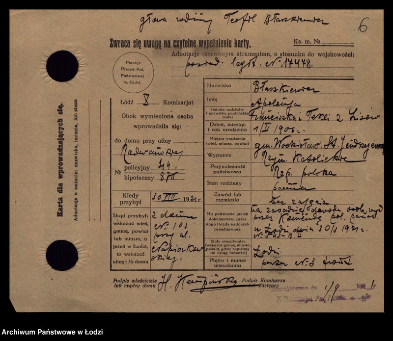 Obraz 8 z jednostki "[Spis ludności Łodzi] Błaszek - Bochenek"